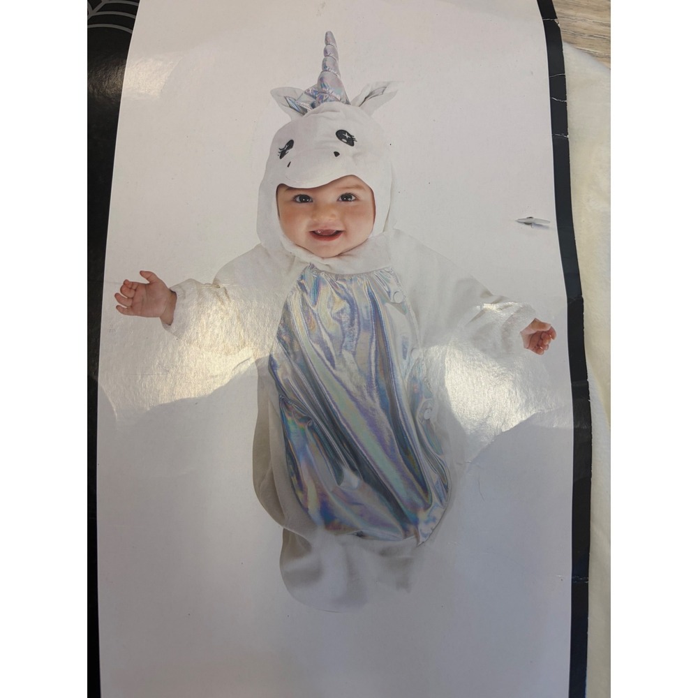 Halloween Unicorn Infant Costume Bunting White Iridescent Silver 0-9M NEW